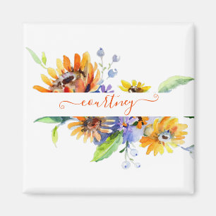 Watercolor madeliefjes gepersonaliseerd magneet
