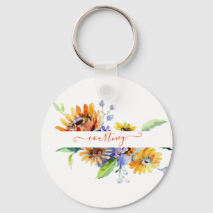 Watercolor madeliefjes gepersonaliseerd sleutelhanger