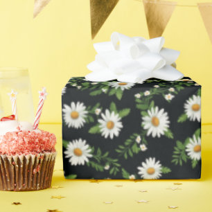 Watercolor Madeliefjes Op Zwart Cadeaupapier