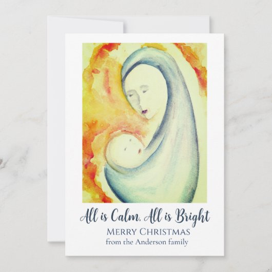 Watercolor Madonna en Kind Plat Kerstkaart (Voorkant)