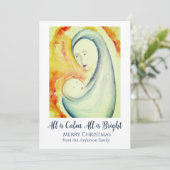 Watercolor Madonna en Kind Plat Kerstkaart (Staand voorkant)