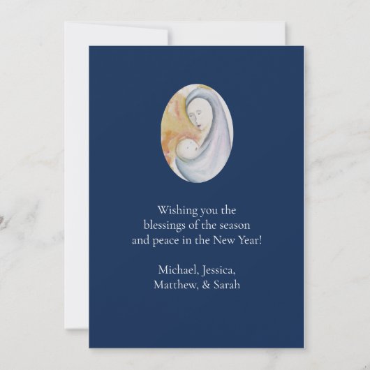 Watercolor Madonna en Kind Plat Kerstkaart (Achterkant)