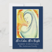 Watercolor Madonna en Kind Vlak Kerstkaart (Voorkant)