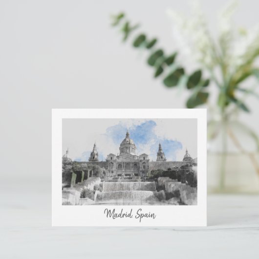 Watercolor Madrid Landscape Postcard – Scenic Feestdagenkaart (Staand voorkant)