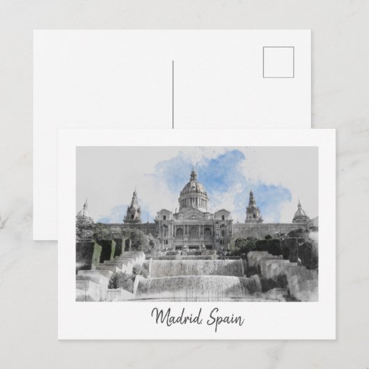 Watercolor Madrid Landscape Postcard – Scenic Feestdagenkaart (Voorkant / Achterkant)