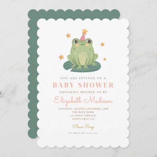 Watercolor Magic Frog  Baby Shower Invitation Kaart (Voorkant / Achterkant)