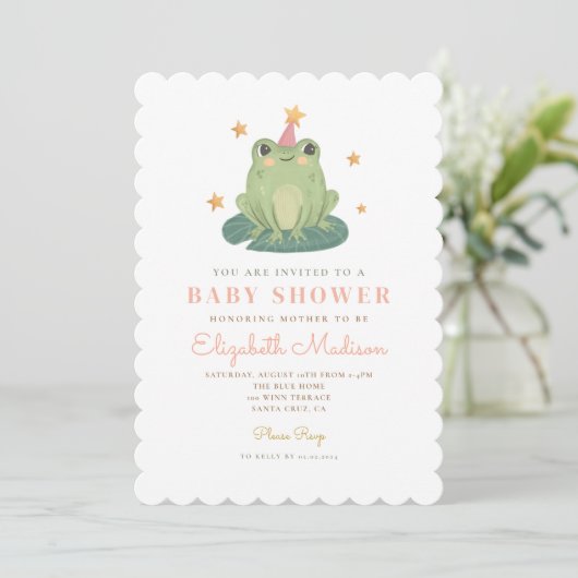 Watercolor Magic Frog  Baby Shower Invitation Kaart (Staand voorkant)