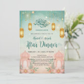 Watercolor Magical Teal and Peach Iftar Invitation Kaart (Staand voorkant)