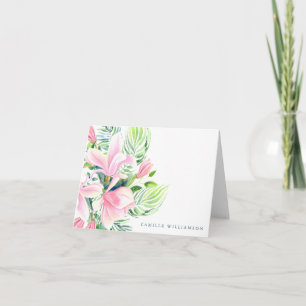 Watercolor Magnolia Bloem in Roze Persoonlijk Bedankkaart
