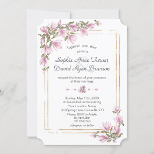 Watercolor Magnolia Bloemen Bloeien Gouden Bruilof Kaart