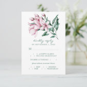 Watercolor Magnolia Boeket Huwelijksmenu Keuze RSVP Kaartje (Staand voorkant)