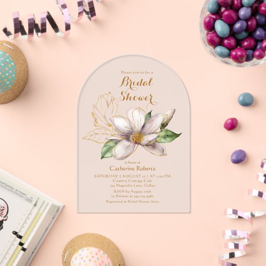 Watercolor Magnolia Purple Floral Bridal Shower Acryl Uitnodigingen (Insitu (Viering))