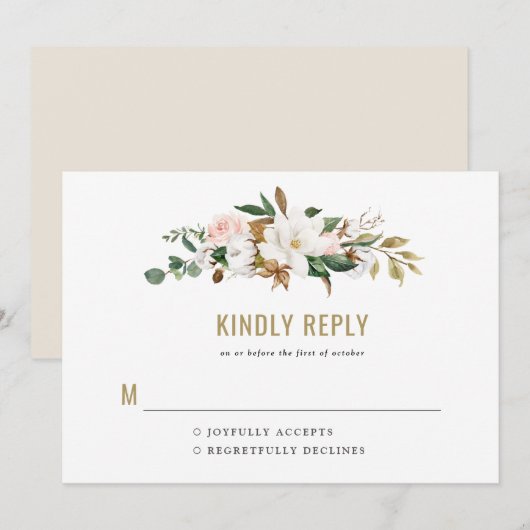 Watercolor Magnolia Trouw Uitnodiging Monogram (Voorkant / Achterkant)
