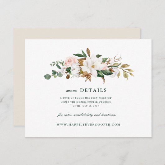 Watercolor Magnolia Trouwkaart Details Informatiekaartje (Voorkant / Achterkant)