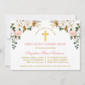 Watercolor Magnolias Roses Gold Communion Kaart (Voorkant)