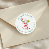 Watercolor Mahjong Christmas Cocktail Address Ronde Sticker