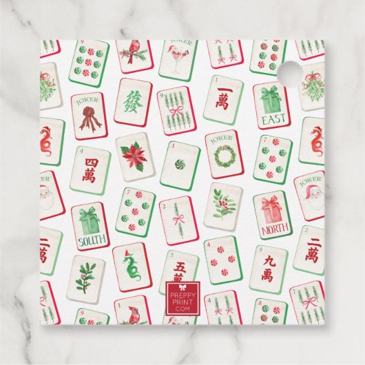 Watercolor Mahjong Christmas Tiles Enclosure Bedankjes Labels (Achterkant)