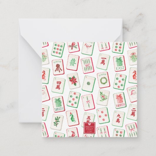 Watercolor Mahjong Christmas Tiles Enclosure Notitiekaartje (Achterkant)