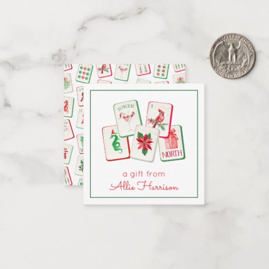 Watercolor Mahjong Christmas Tiles Enclosure Notitiekaartje (Voorkant / Achterkant in situ)
