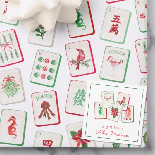 Watercolor Mahjong Christmas Tiles Enclosure Notitiekaartje