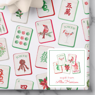Watercolor Mahjong Kerst Tegels Enclosure Vierkante Sticker