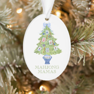 Watercolor Mahjong Kerstboom Feest Ornament