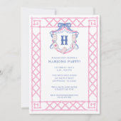 Watercolor Mahjong Monogram Crest Bamboe Feest Kaart (Voorkant)