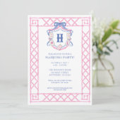 Watercolor Mahjong Monogram Crest Bamboe Feest Kaart (Staand voorkant)