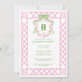 Watercolor Mahjong Monogram Crest Bamboe Feest Kaart (Voorkant)