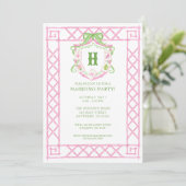 Watercolor Mahjong Monogram Crest Bamboe Feest Kaart (Staand voorkant)