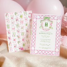 Watercolor Mahjong Monogram Crest Bamboe Feest