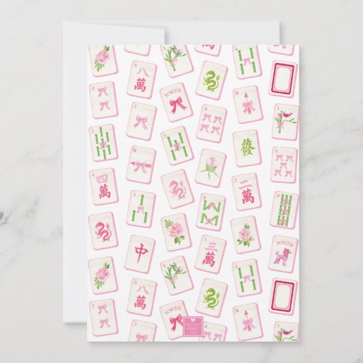 Watercolor Mahjong Monogram Crest Bamboo Party Kaart (Achterkant)