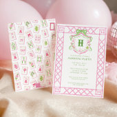 Watercolor Mahjong Monogram Crest Bamboo Party Kaart