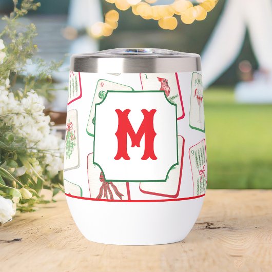 Watercolor Mahjong Red & Green Christmas  Monogram