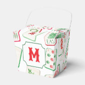 Watercolor Mahjong Red & Green Christmas  Monogram Bedankdoosjes (Voorkant Zijde)