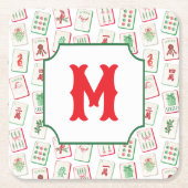 Watercolor Mahjong Red & Green Christmas  Monogram Kartonnen Onderzetters (Voorkant)