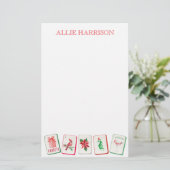 Watercolor Mahjong Red & Green Christmas Tiles Briefpapier (Staand voorkant)