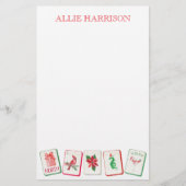 Watercolor Mahjong Red & Green Christmas Tiles Briefpapier (Voorkant)