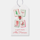 Watercolor Mahjong Red & Green Christmas Tiles Cadeaulabel (Voorkant)