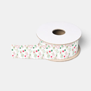 Watercolor Mahjong Rood & Groen Kerst Tegels Grosgrain Lint