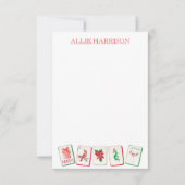 Watercolor Mahjong Rood & Groen Kersttegels Notitiekaartje (Voorkant)