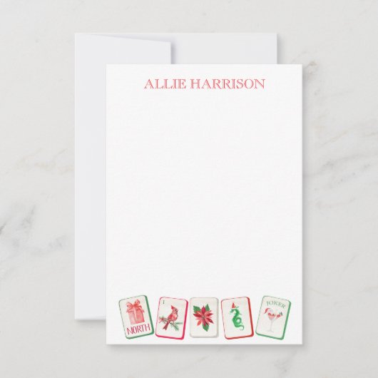 Watercolor Mahjong Rood & Groen Kersttegels Notitiekaartje (Voorkant)