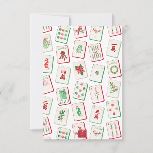 Watercolor Mahjong Rood & Groen Kersttegels Notitiekaartje (Achterkant)