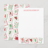 Watercolor Mahjong Rood & Groen Kersttegels Notitiekaartje (Voorkant / Achterkant)