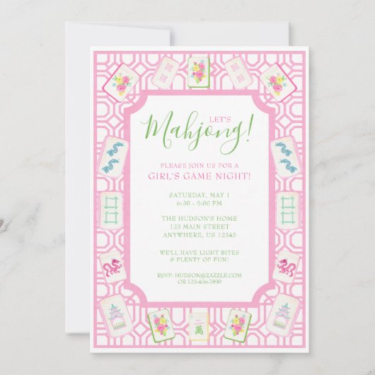 Watercolor Mahjong Tiles Party Kaart (Voorkant)