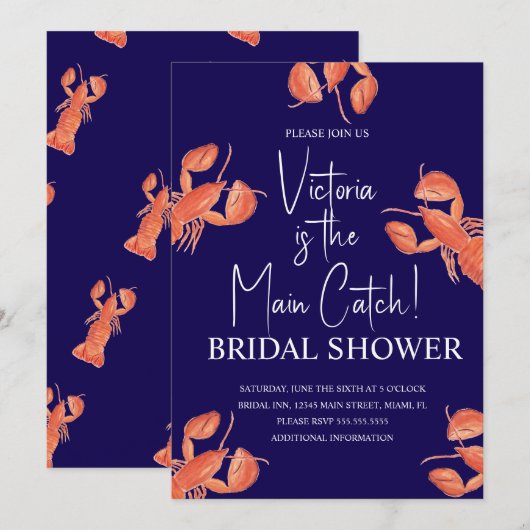 Watercolor Main Catch Lobster Bridal Shower Kaart (Voorkant / Achterkant)