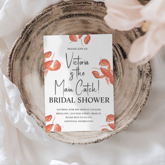 Watercolor Main Catch Lobster Bridal Shower Kaart