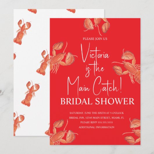 Watercolor Main Catch Lobster Bridal Shower Kaart (Voorkant / Achterkant)