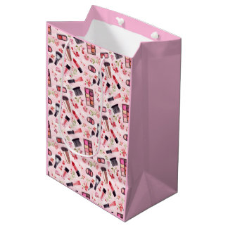 Watercolor Make-uppatroon met roze bloemen Medium Cadeauzakje