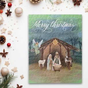 Watercolor Manager Kerststal Kerstscène Legpuzzel